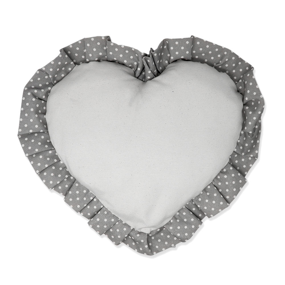 Gray Heart cushion with ruffles