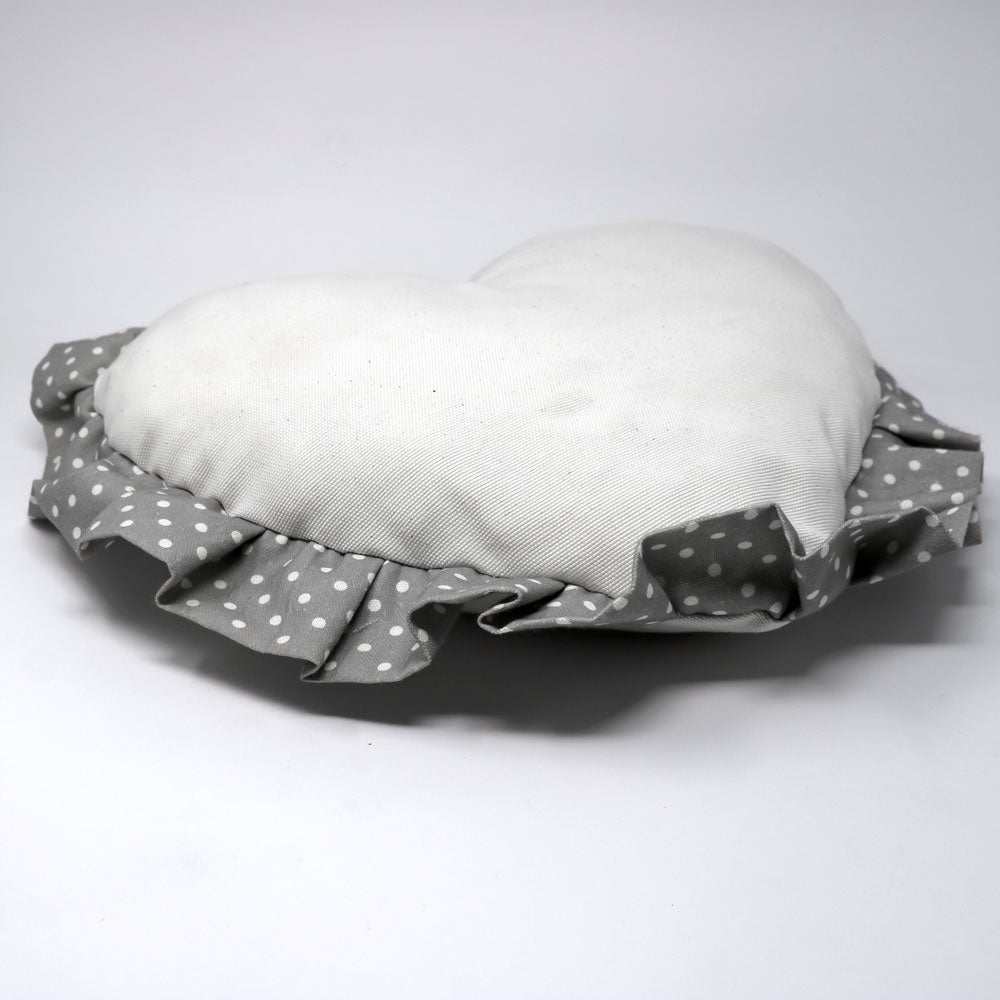 Gray Heart cushion with ruffles