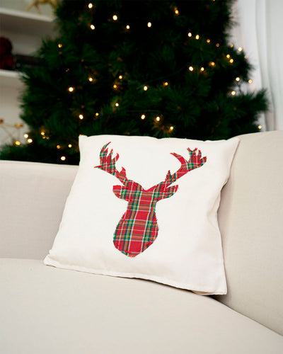 cuscino federa decorativa natalizia rosso tartan con renna