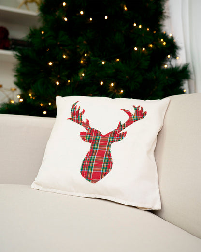 cuscino federa decorativa natalizia rosso tartan con renna