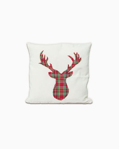 cuscino federa decorativa natalizia rosso tartan con renna