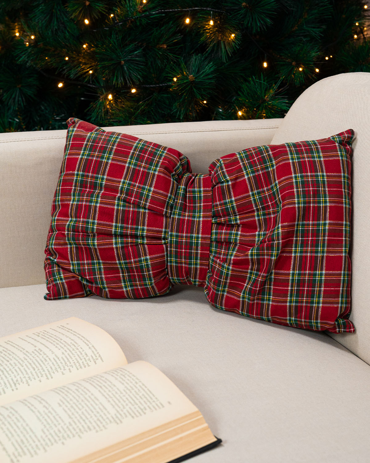 decorazione natalizia cuscino a forma di fiocco 