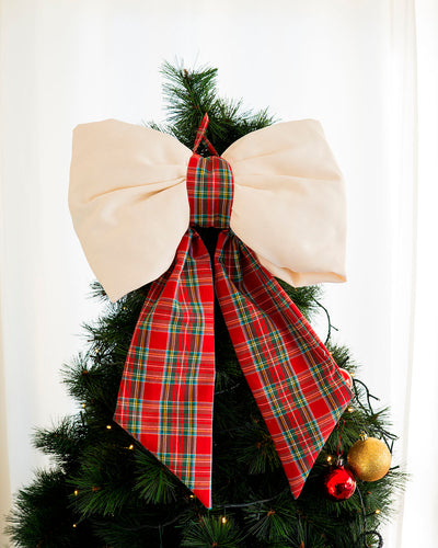 decorazione natalizia, fiocco tartan fuoriporta 