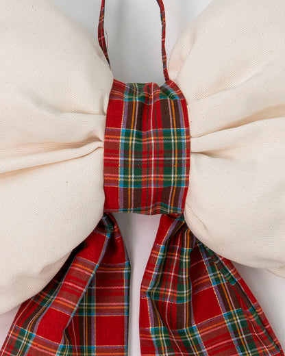 decorazione natalizia, fiocco tartan fuoriporta 