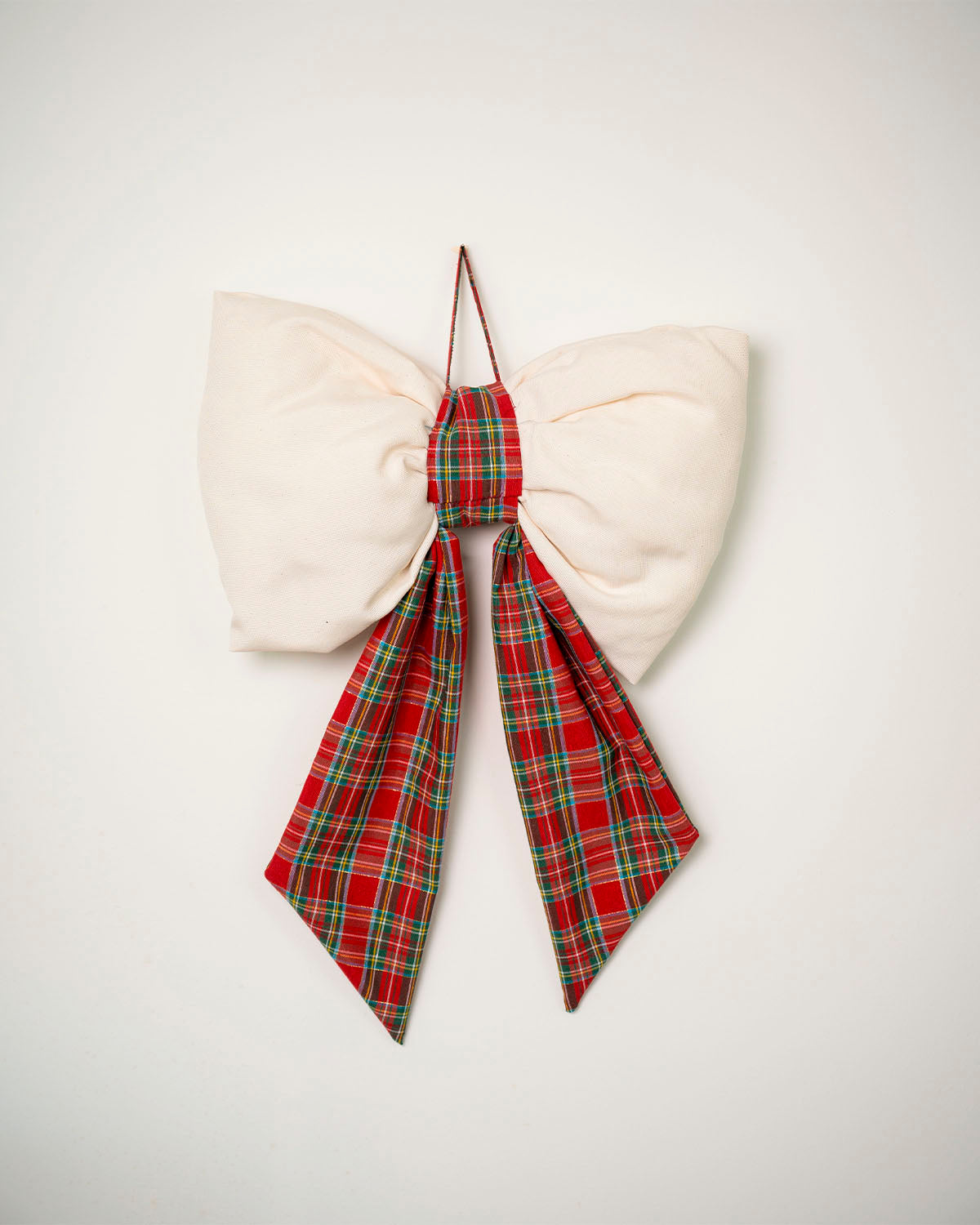 decorazione natalizia, fiocco tartan fuoriporta #colore_bianco