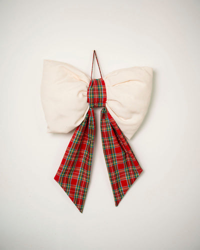 decorazione natalizia, fiocco tartan fuoriporta 