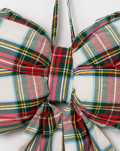 decorazione natalizia, fiocco tartan fuoriporta 