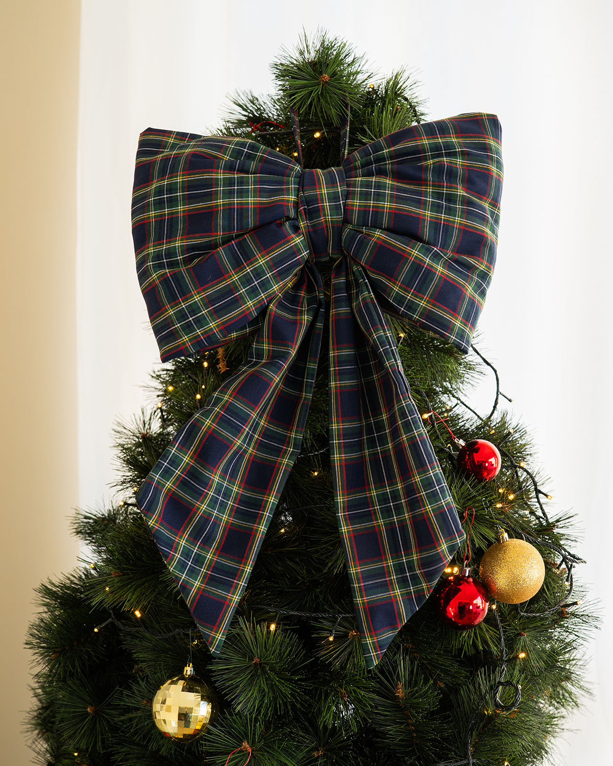 decorazione natalizia, fiocco tartan fuoriporta 