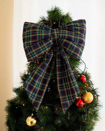 decorazione natalizia, fiocco tartan fuoriporta 