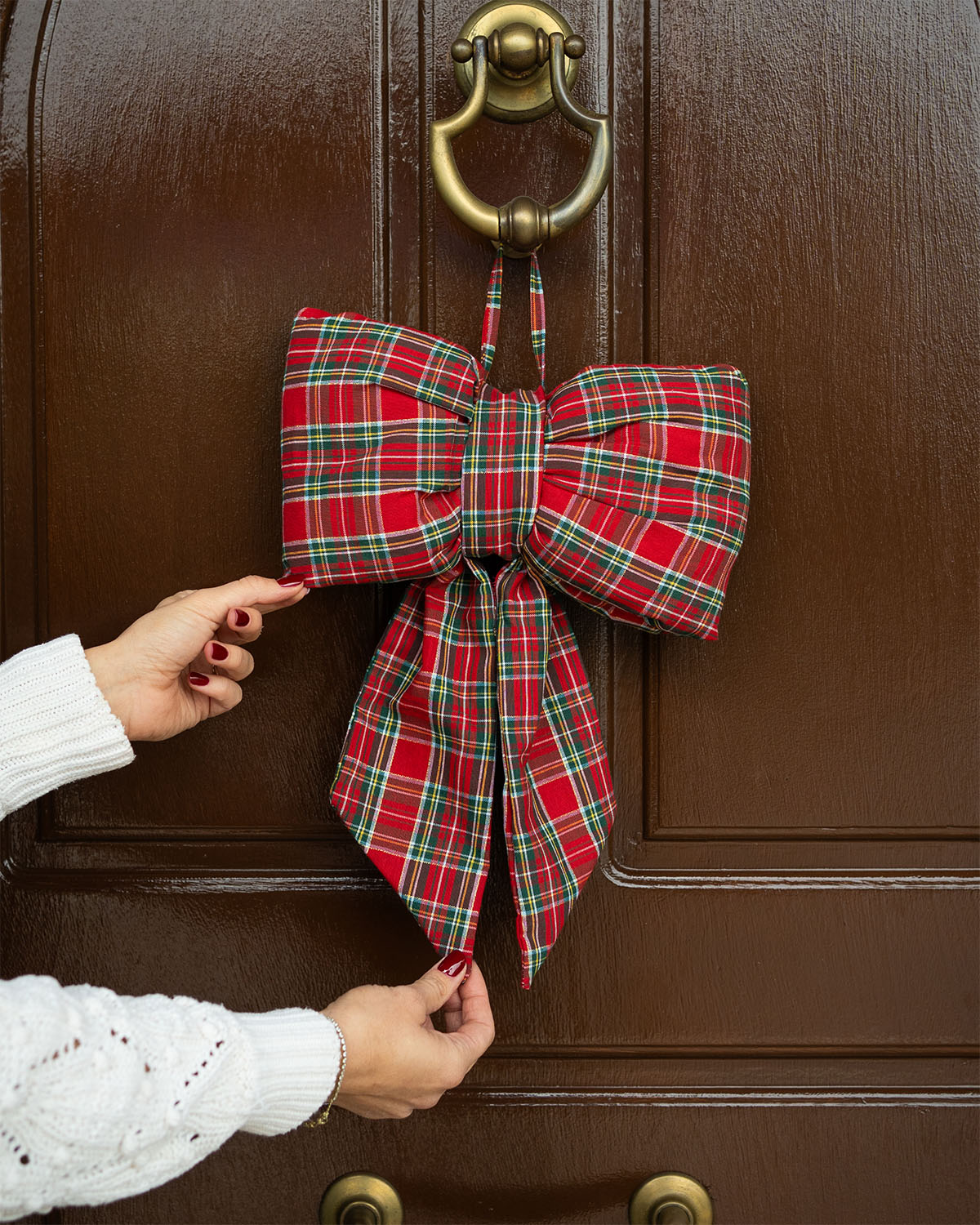 decorazione natalizia, fiocco tartan fuoriporta 