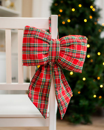 decorazione natalizia, fiocco tartan fuoriporta 