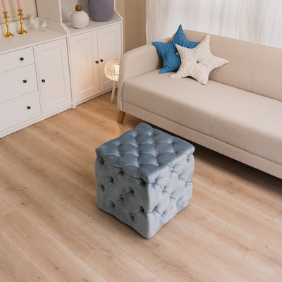 Pouf in Powder Blue quilted velvet