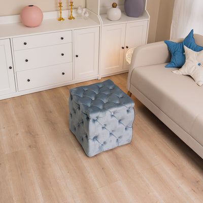 Pouf in Powder Blue quilted velvet