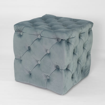 Pouf in Powder Blue quilted velvet