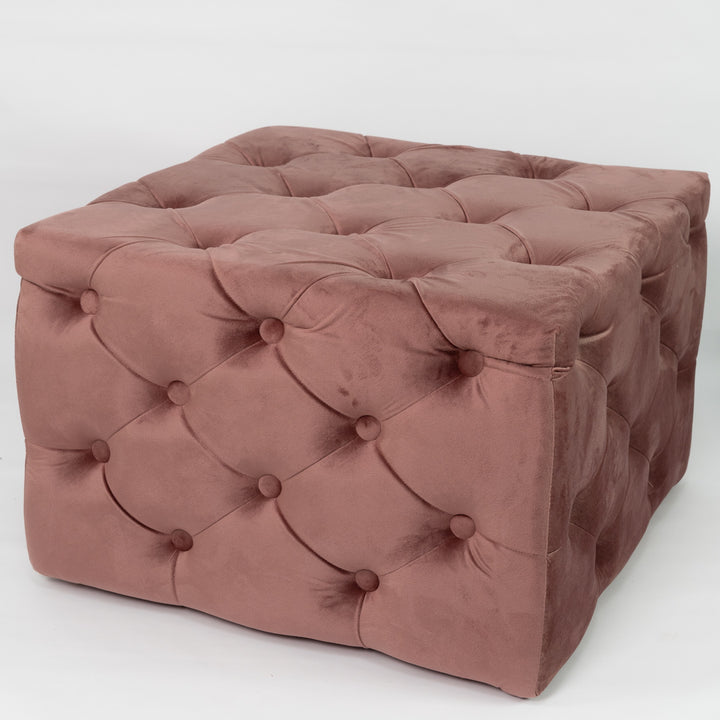 Pink low quilted velvet pouf