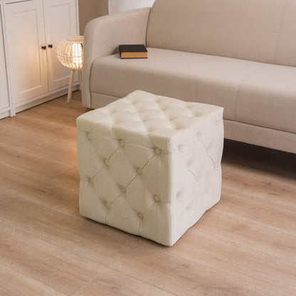 Pouf in Cream White quilted velvet
