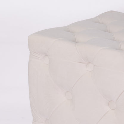 Pouf in Cream White quilted velvet