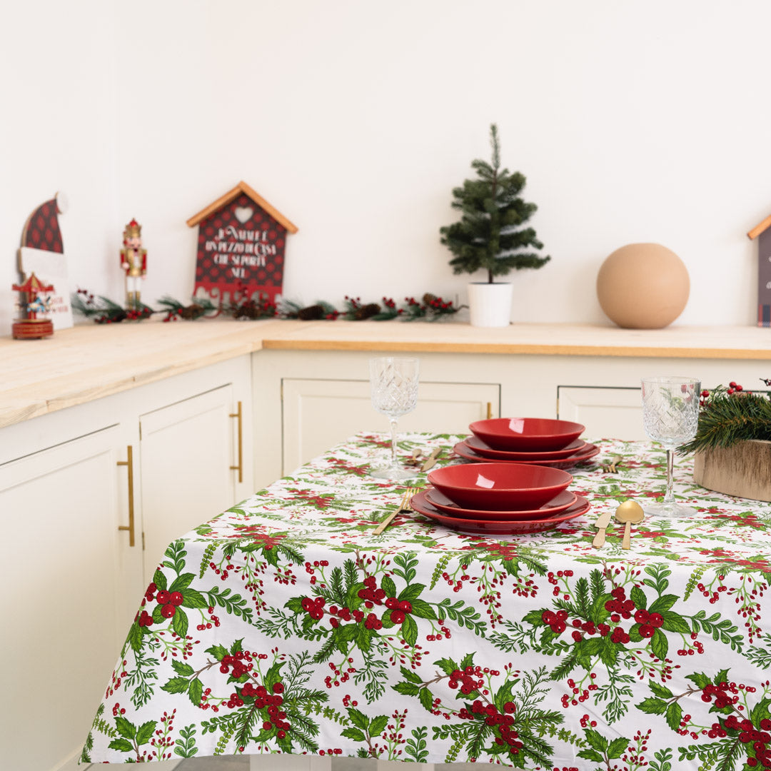 White Panama Christmas Tablecloth