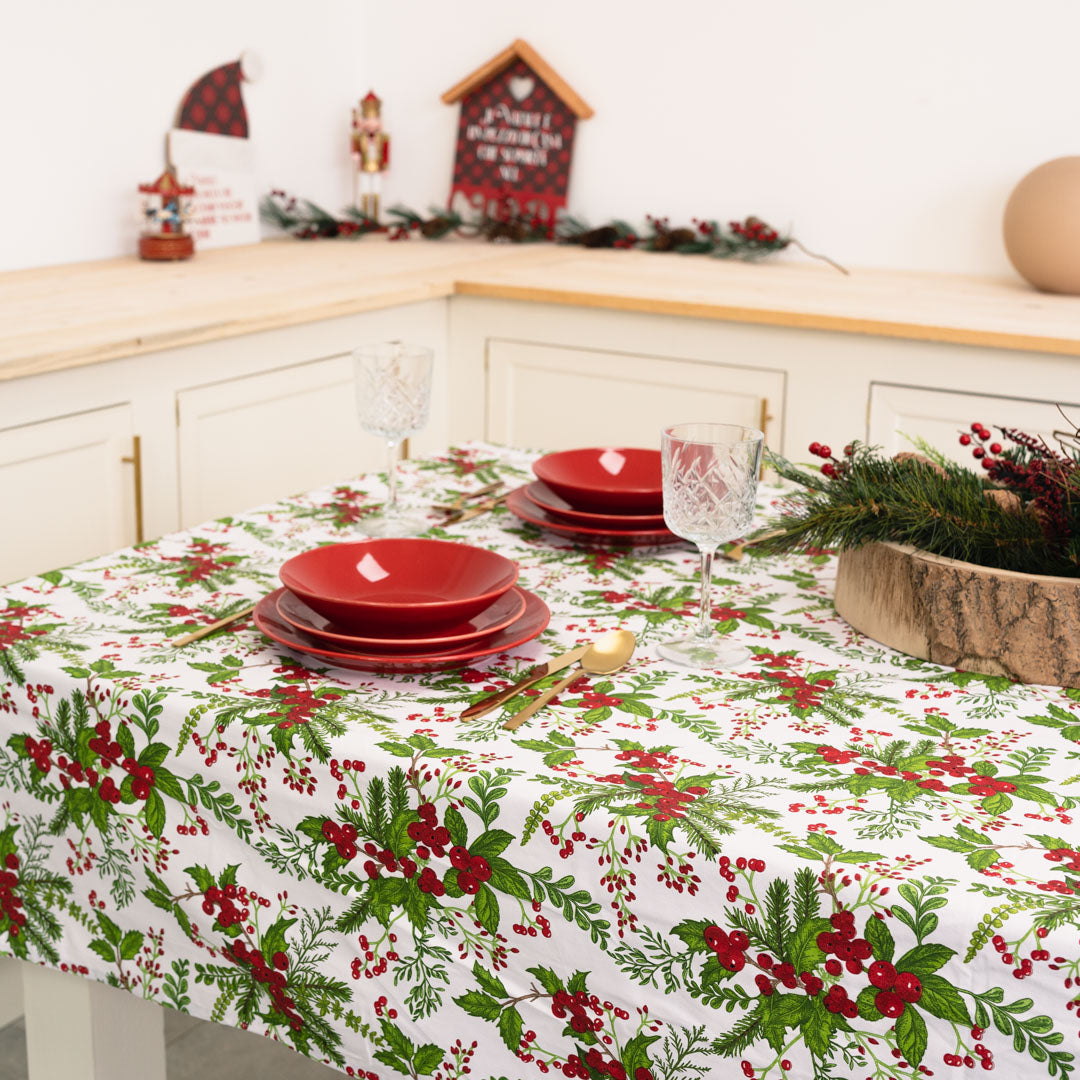 White Panama Christmas Tablecloth