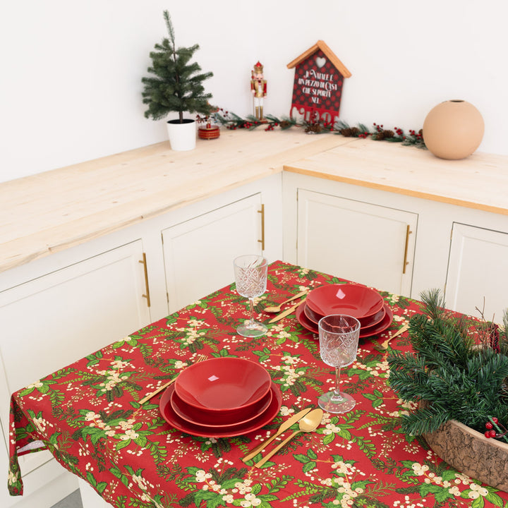 Red Panama Christmas Tablecloth