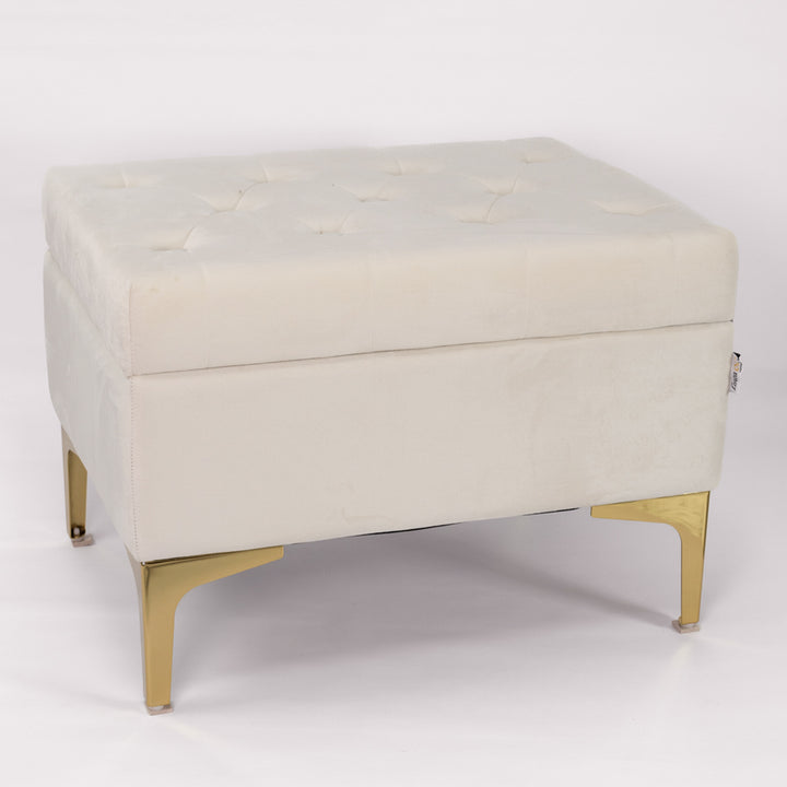 Cream white storage bench pouf