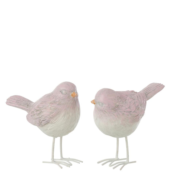 Uccelli in resina bianco e rosa set 2 pz