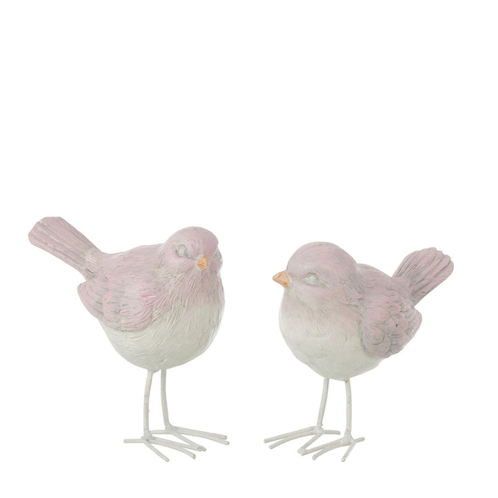 Uccelli in resina bianco e rosa set 2 pz