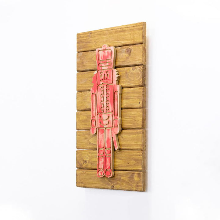 Red Nutcracker wooden slats framework