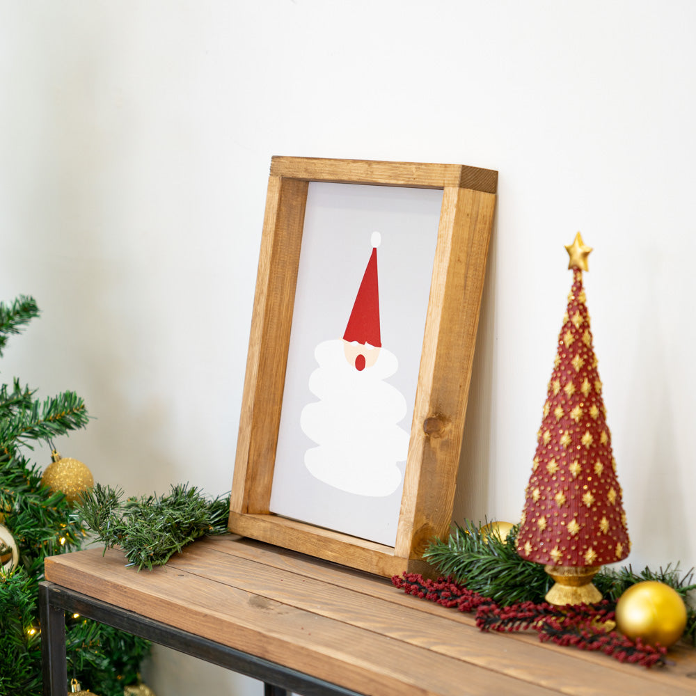 Tavoletta con cornice vera in legno Babbo Natale