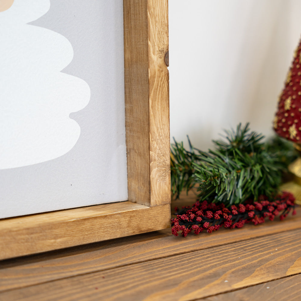 Tavoletta con cornice vera in legno Babbo Natale
