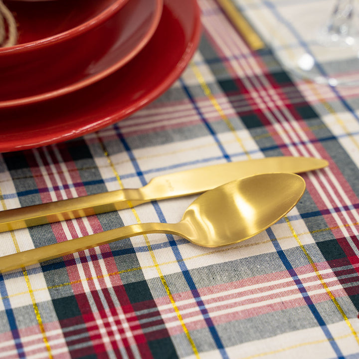 Beige tartan tablecloth with gold thread