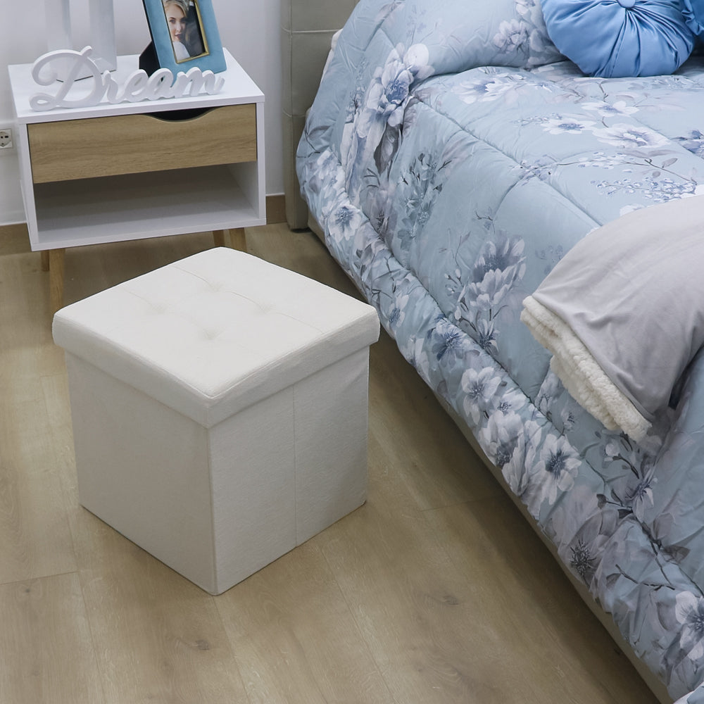 Cream White Velvet Storage Pouf