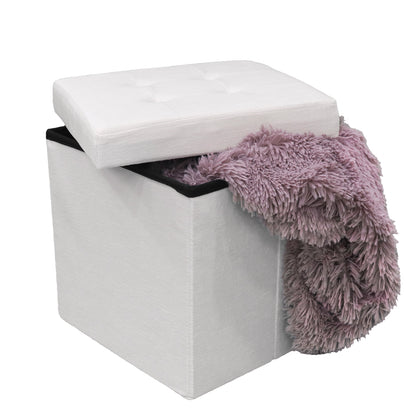 Cream White Velvet Storage Pouf