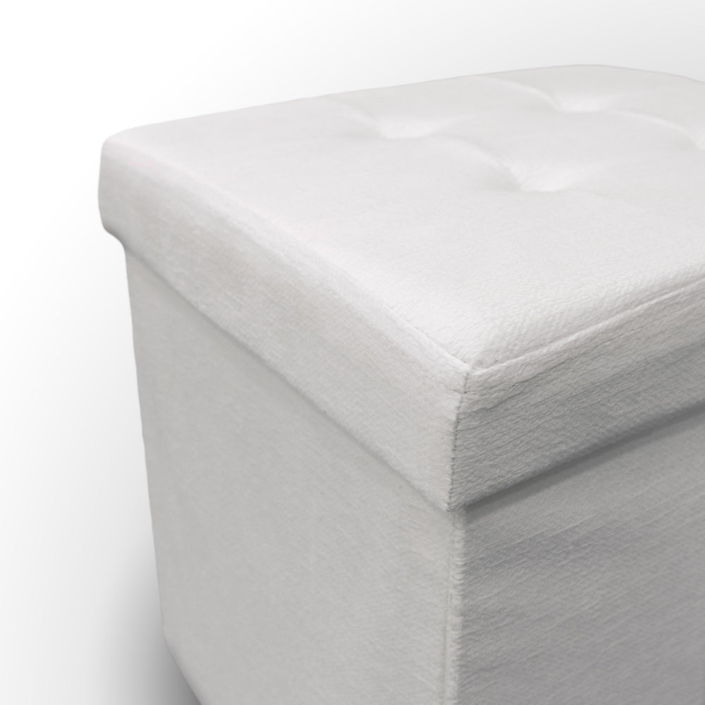 Cream White Velvet Storage Pouf