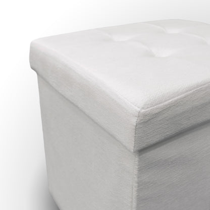 Cream White Velvet Storage Pouf