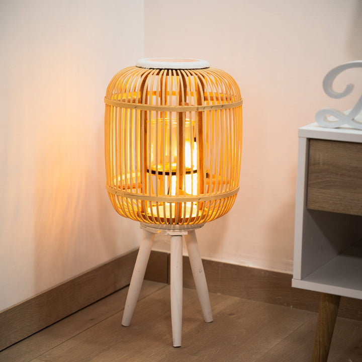 Two-tone wooden candle holder lantern