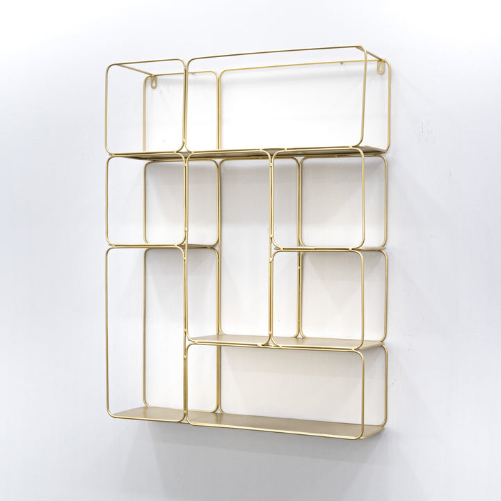 Wall noticeboard with 5 gold shelves