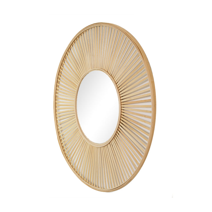 Round mirror in bamboo