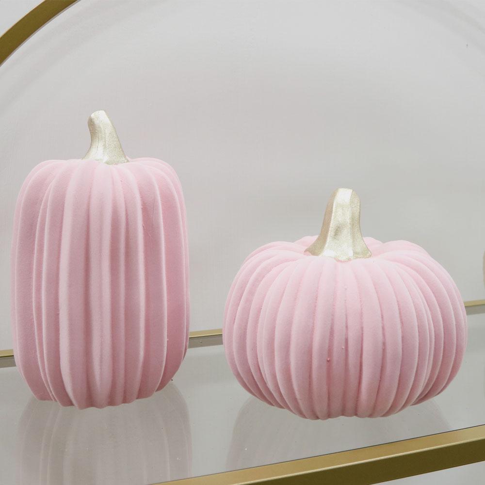 Pink ceramic pumpkin with velvet effect