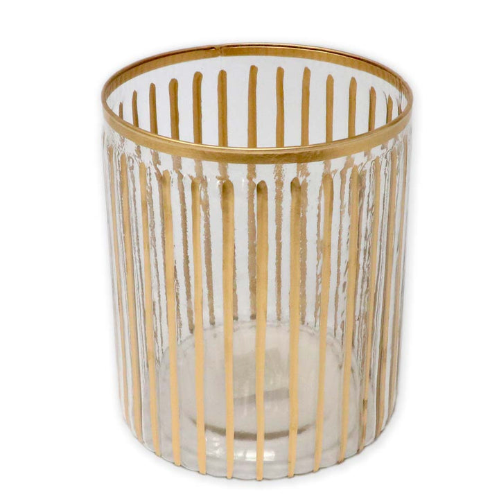 Gold striped glass candle holder