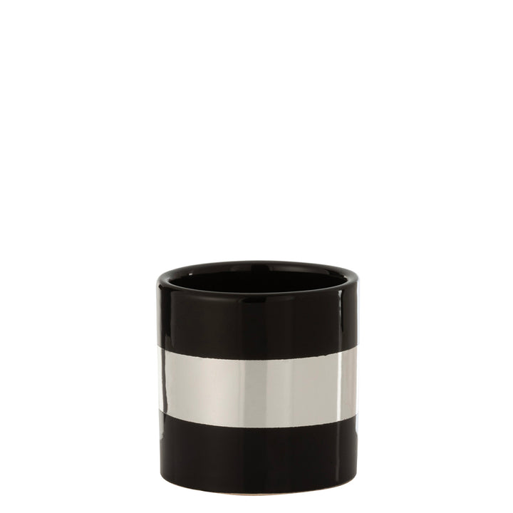 Black/Silver Ceramic Striped Pot Holder
