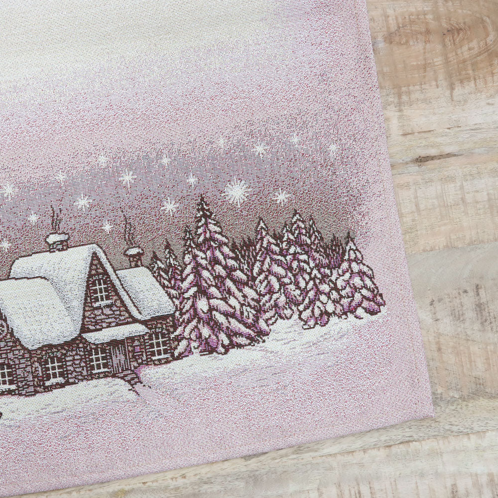 Pink Christmas embroidered cotton runner