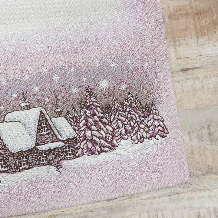 Pink Christmas embroidered cotton runner