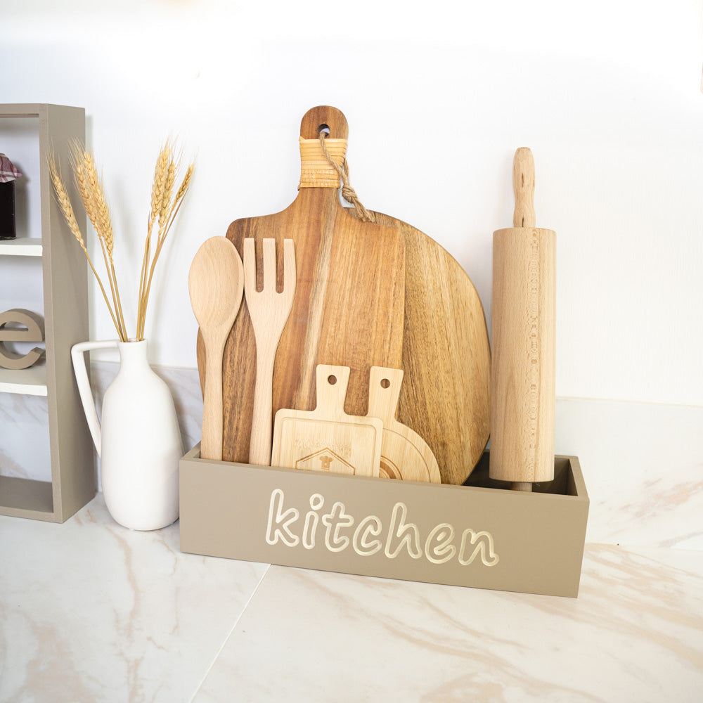 Wooden chopping board with engraved Kitchen writing