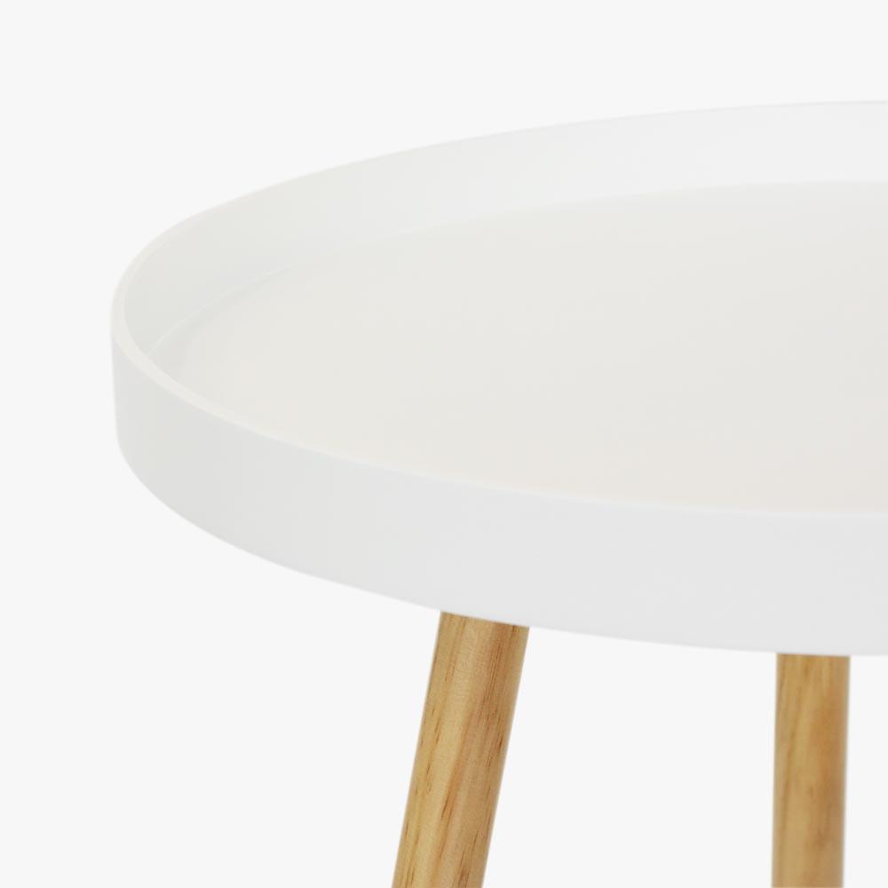 Tavolino Tondo gambe in legno Bianco