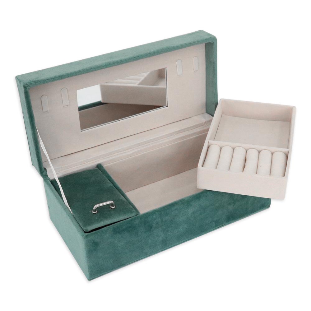 Green velvet jewelery box with drawer