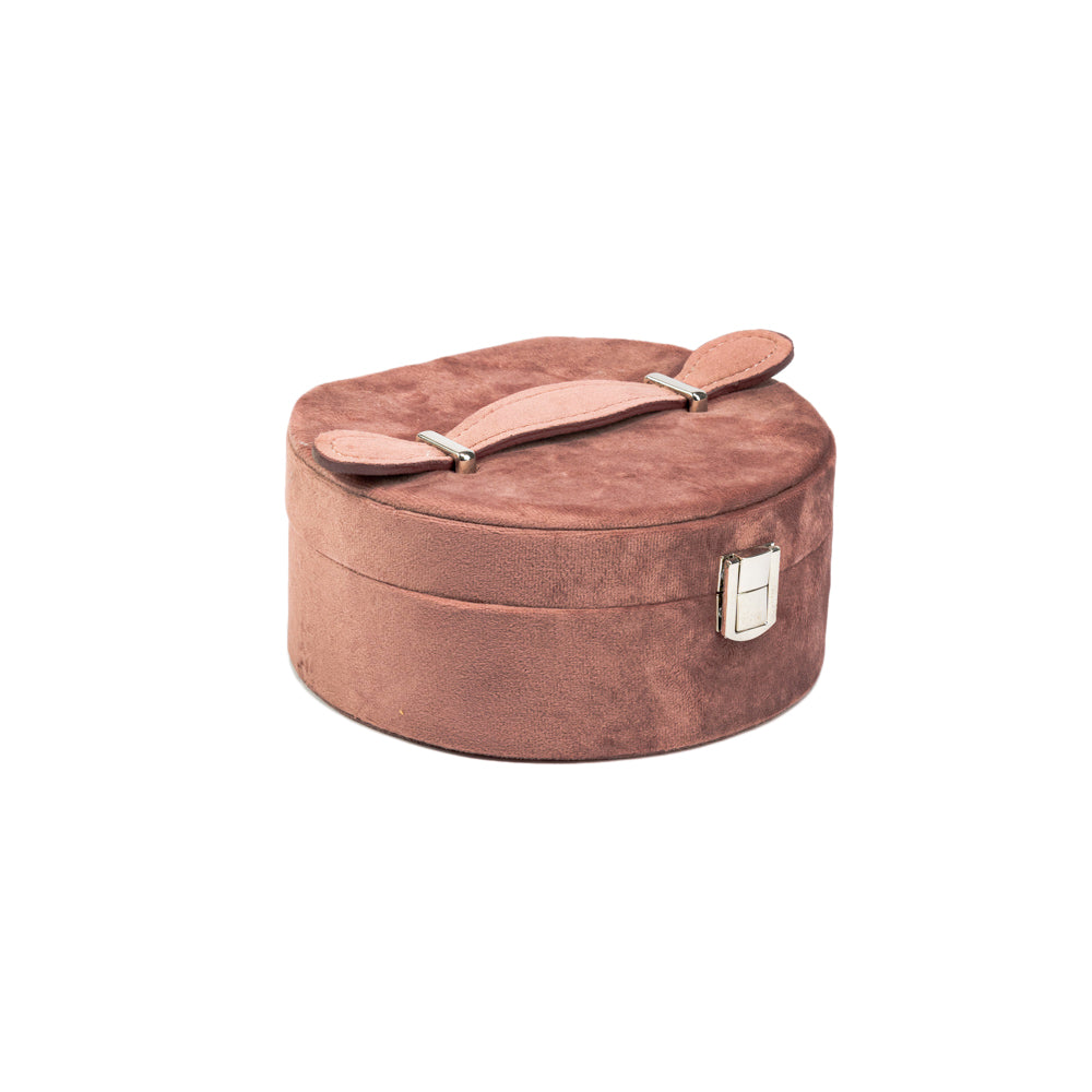 Pink velvet round jewelery box