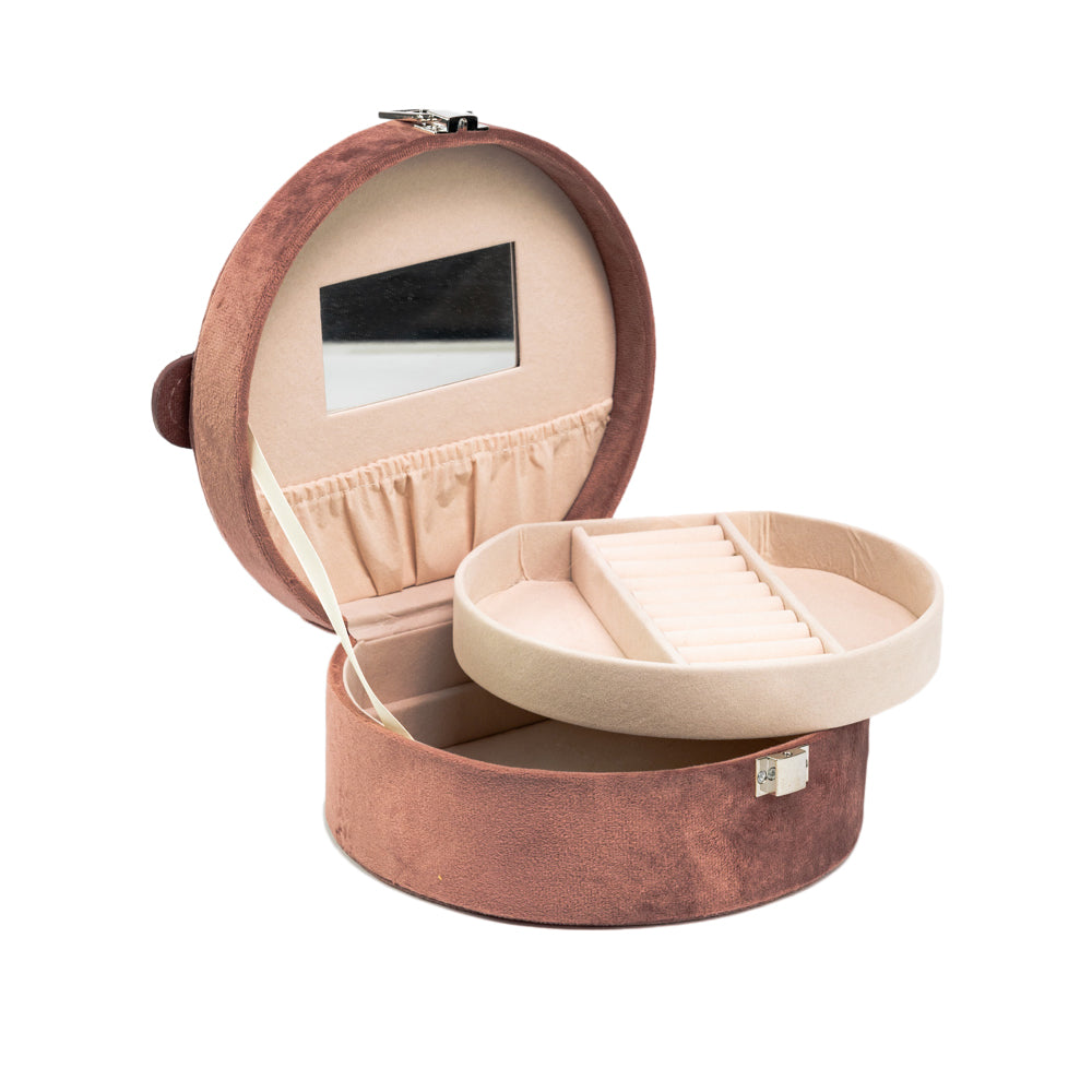 Pink velvet round jewelery box