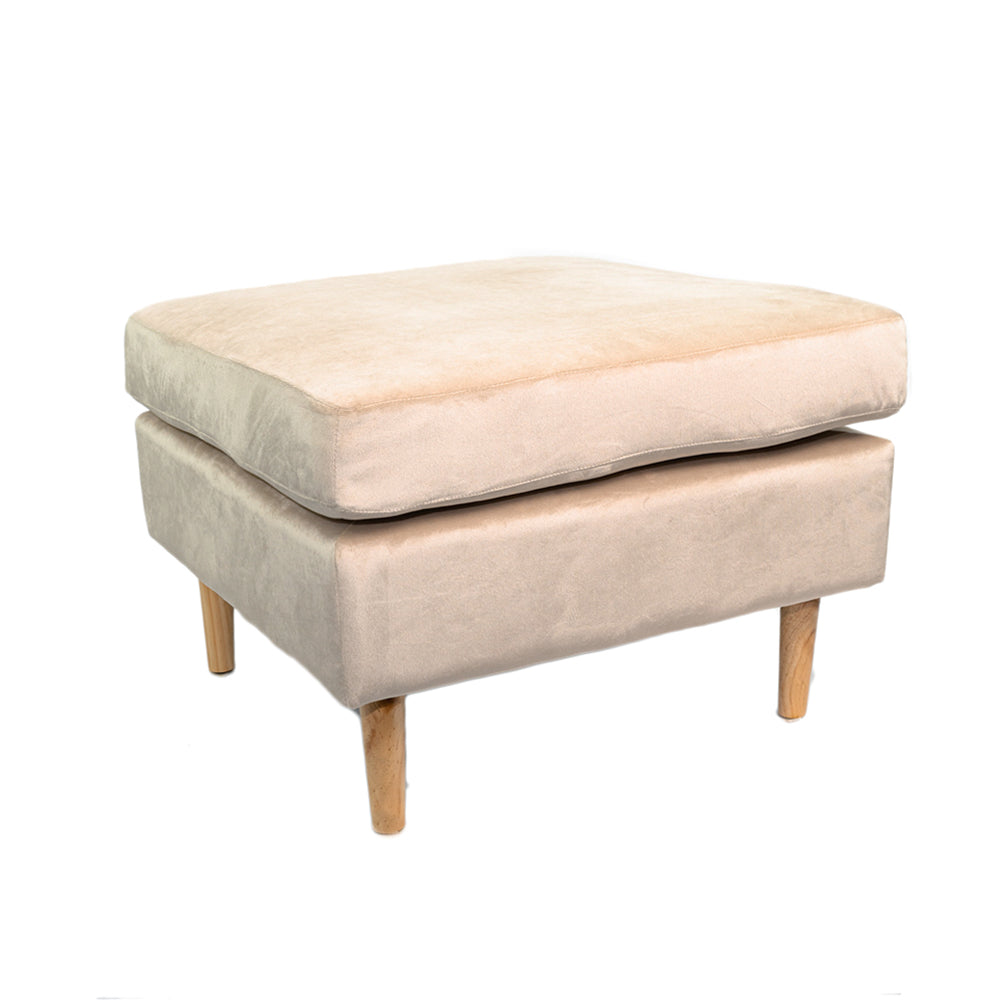 Cream Clive velvet pouf with wooden legs