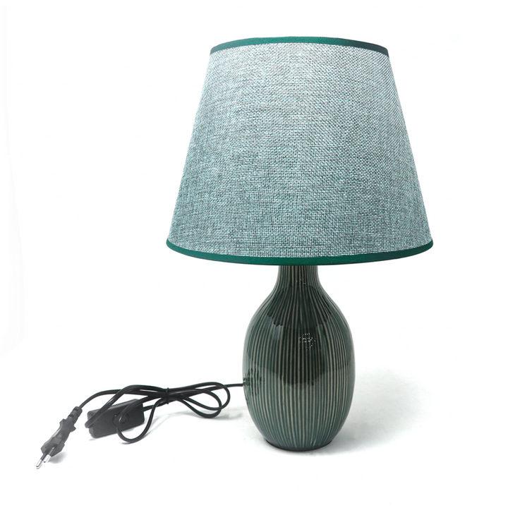 Clare lamp with ceramic base and fabric lampshade
